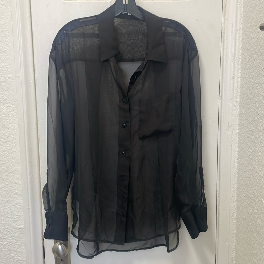 Reformation Sheer Black Button-Up Blouse